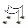 Montour Line Stanchion Post and Rope Kit Sat.Steel, 4 Crown Top 3 Dark Blue Rope C-Kit-4-SS-CN-3-PVR-DB-PS